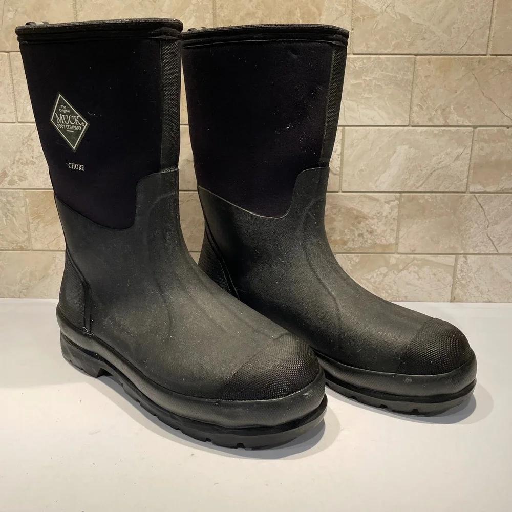Muck Boot Company Chore Mens 10 Black Waterproof Rubber Neoprene Work Boots